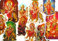 AUFKLEBER DURGA auf Tiger Löwe Sticker Indien Nepal Hinduismus India 8-14cm hoch