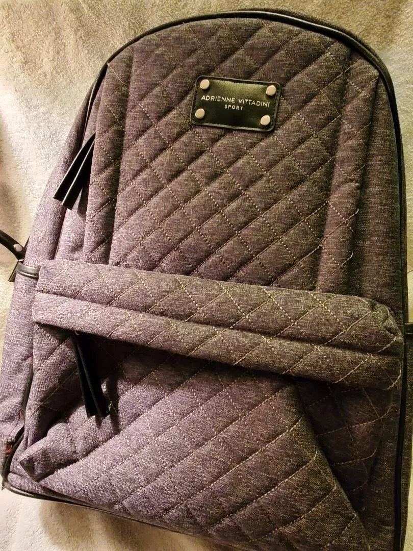 ADRIENNE VITTADINI GREY QUILTED LAPTOP TRAVEL BACKPACK PURSE BAG