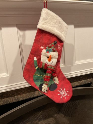 CALZA NATALIZIA 21 pollici 3D pupazzo di neve che indossa cappello sciarpa a righe carota naso ragazzo - Foto 2 di 4