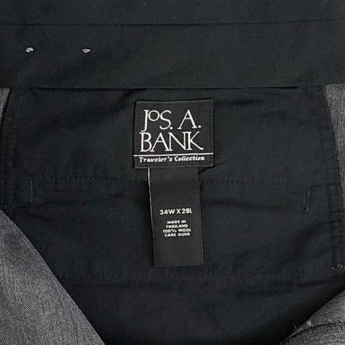 Jos. A. Bank Mens Dress Pants Gray Herringbone Pockets 100% Wool Pleated 34x29 - Picture 8 of 8