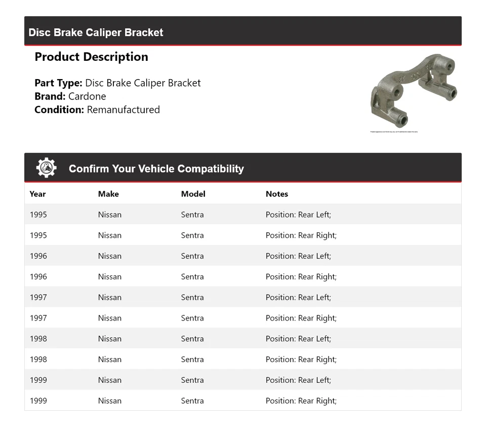 Soporte pinza freno disco cardone 1996 1997 1998 Nissan Sentra 1995-1999 Foto 2 de 4