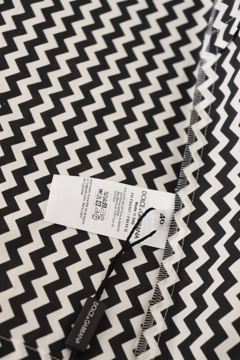 DOLCE & GABBANA Top Cotton Black White Zigzag Collar Shirt DOLCE & GABBANA Top Cotton Black White Zigzag Collar Shirt