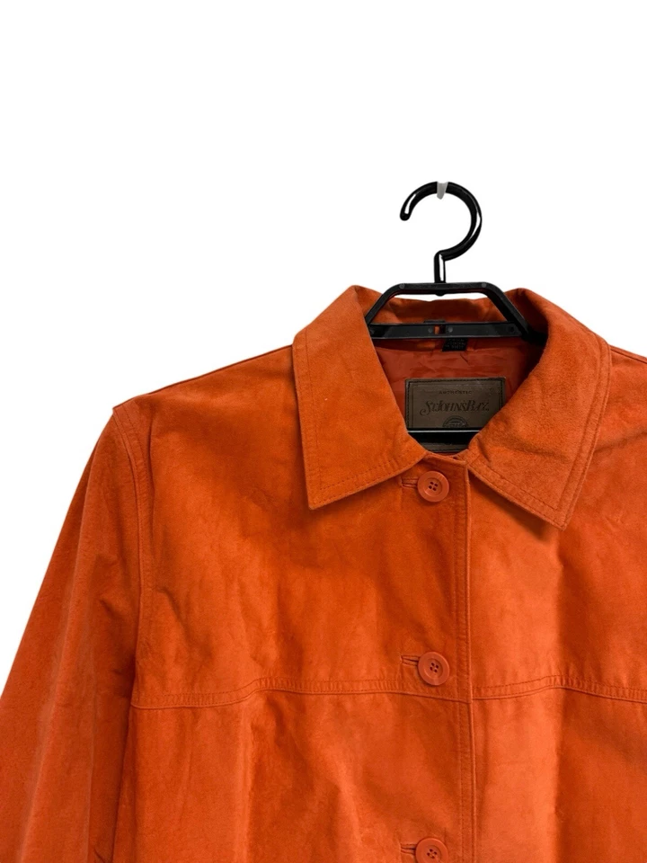 St. John's Bay Mujer Gamuza Naranja Cuello Chaqueta Bolsillos Abotonados Talla L Foto 3 de 4