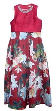 Women Dress Long Size 12-14 Red & Floral Sleeveless Unbranded
