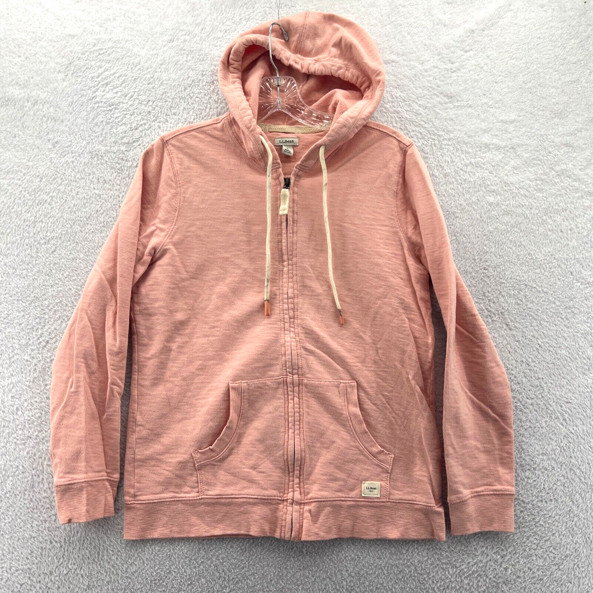 LL Bean Hoodie Small Womens Orange Full Zip Sweatshirt Cotton Knit Long  Sleeve