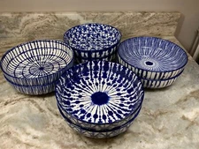 Large Pasta Bowls Cobalt Blue Tye Dye Pattern. Set Of 2. You Choose. New.