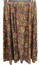 Vintage Sag Harbor Woman 18W Floral Midi Skirt Brown Rayon Pleated Plus Size