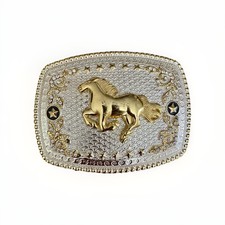 Horse Belt Buckle Gold Silver Rhinestone Western Cowboy Rodeo 5 x 3.5