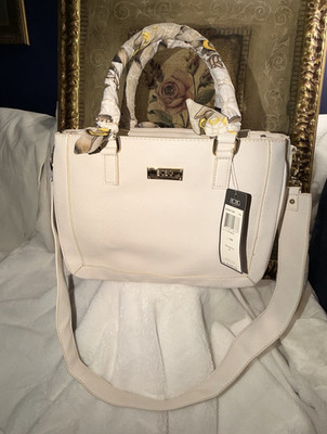 BCBG Paris Ivory Satchel Top Handle Zip Tote w/Adjustable Detachable Strap
