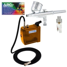 Master Gravity Feed Gold Airbrush Kit Mini Air Compressor, Hobby Craft Art Cake