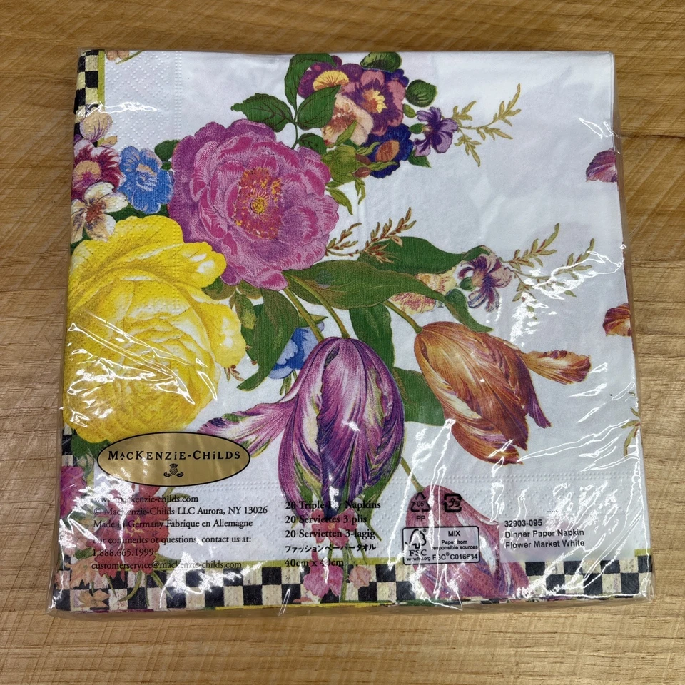 Servilletas de papel blancas MacKenzie Childs Flower Market 20 unidades nuevas en paquete 8"x8" Foto 3 de 4