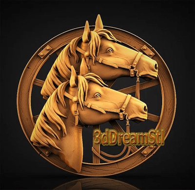 two horses STL Model, CNC Router, Artcam, Aspire Art