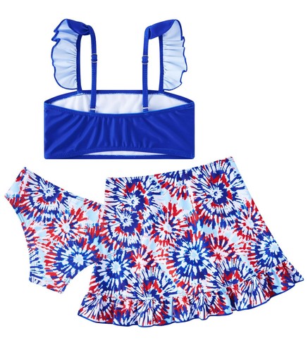 Big Girls Bathing Suits 3 Piece Swimsuits American Flag Tie Dye Bikini Tankin... - Picture 2 of 6