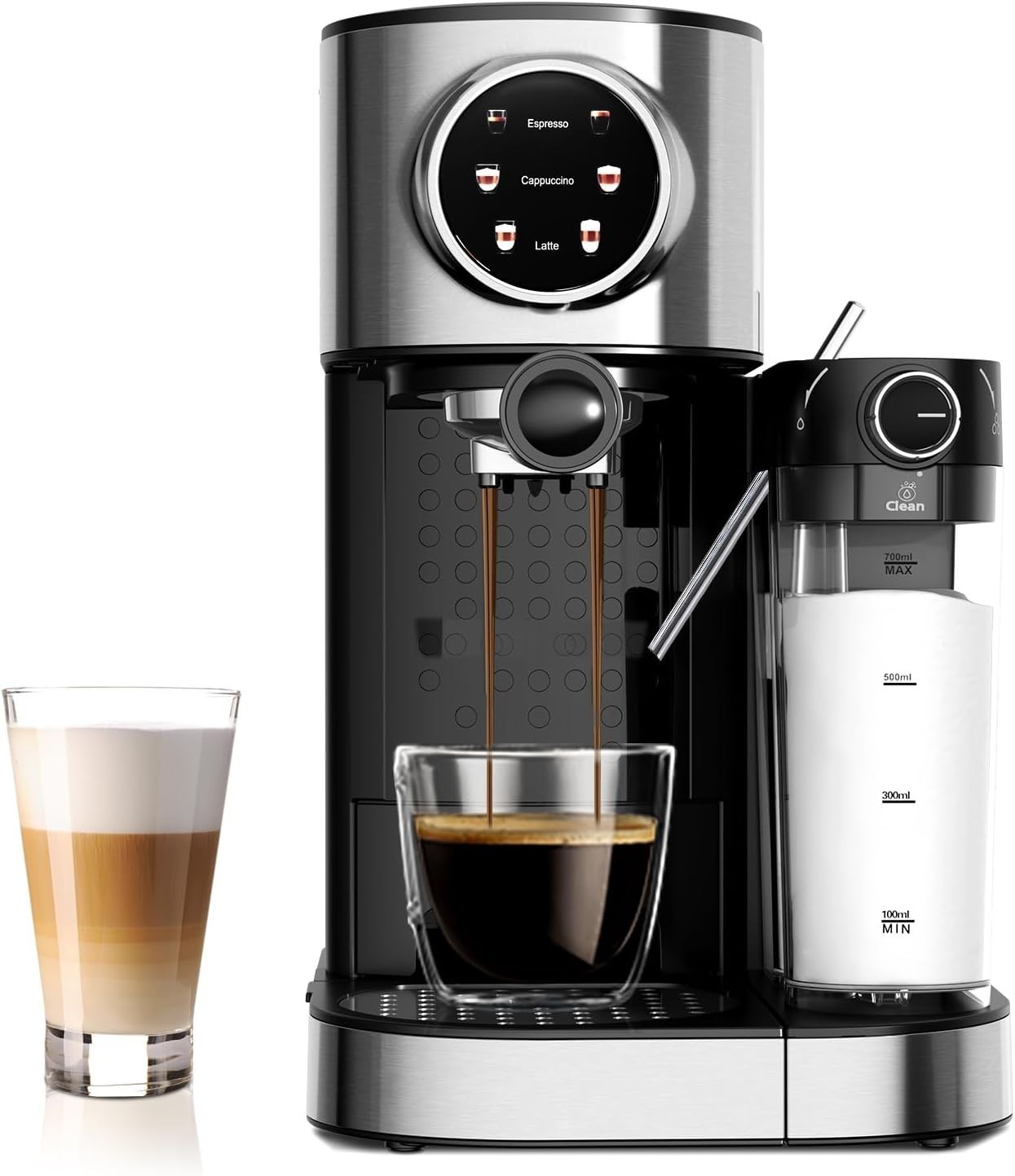 20 Bar Compact Espresso Machine with Steam Milk Frother，Pr