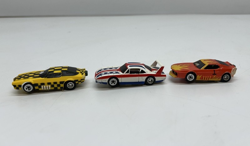 Lot 3 Vtg TycoPro HO Slot Cars Checker Camaro Flame Mustang Plymouth Superbird