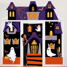 4 Pcs Halloween House Door Cover Decor, Spooky Archway Door Banner Haunted Castl
