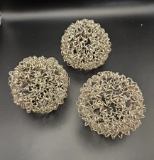 Pier 1- 3 Silver Glittered  Wire Metal  Holiday Balls Bowl Filler 4" Décor