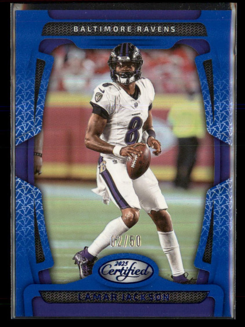 2025 Panini Certified #7 Lamar Jackson Mirror Blue #/50