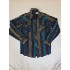 Vintage Wrangler Heavyweight Flannel Western Snap Shirt 17-35 Blue Grey XL 80s