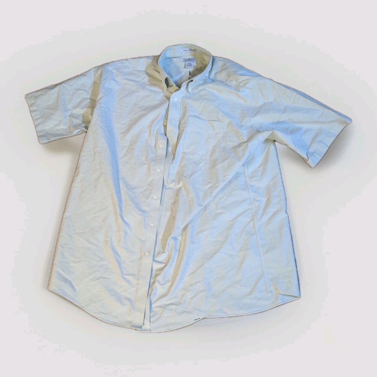 LL Bean Dress Shirt Mens XL Tall 18 Green Wrinkle Free Short Sleeve Button Down
