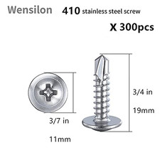 300Pcs 8 3/4  For Sheet Metal Self-Tapping Screws 410 Steel Truss Head High-Stre