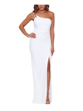 XSCAPE Womens White Double Straps Lined Sleeveless Full-Length Gown Dress 14