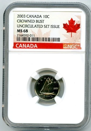 2003 P CANADA 10 CENT NGC MS68 CROWNED BUST DIME RED MAPLE LEAF LABEL POP4 RARE