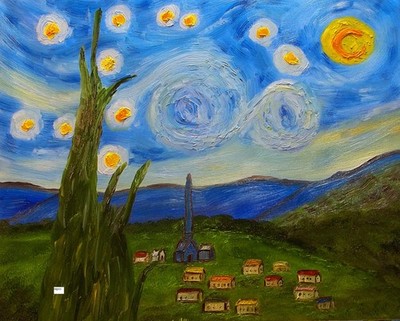 Art Print of Oil Painting by Dave. Reproduction Van Gogh Starry Night Landscape