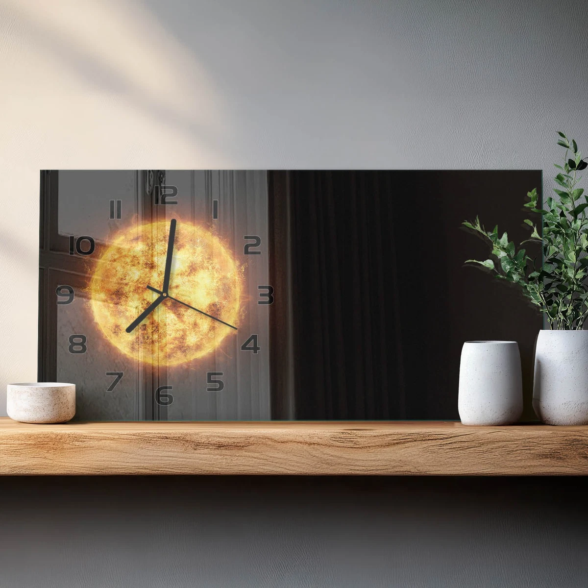 Reloj de Pared Rectangular Horizontal Vidrio Templado Premium Soleado 60x30 cm