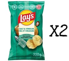 Lays Salt and Vinegar Chips Large Family Size 220g x2 Bags Canada Fresh