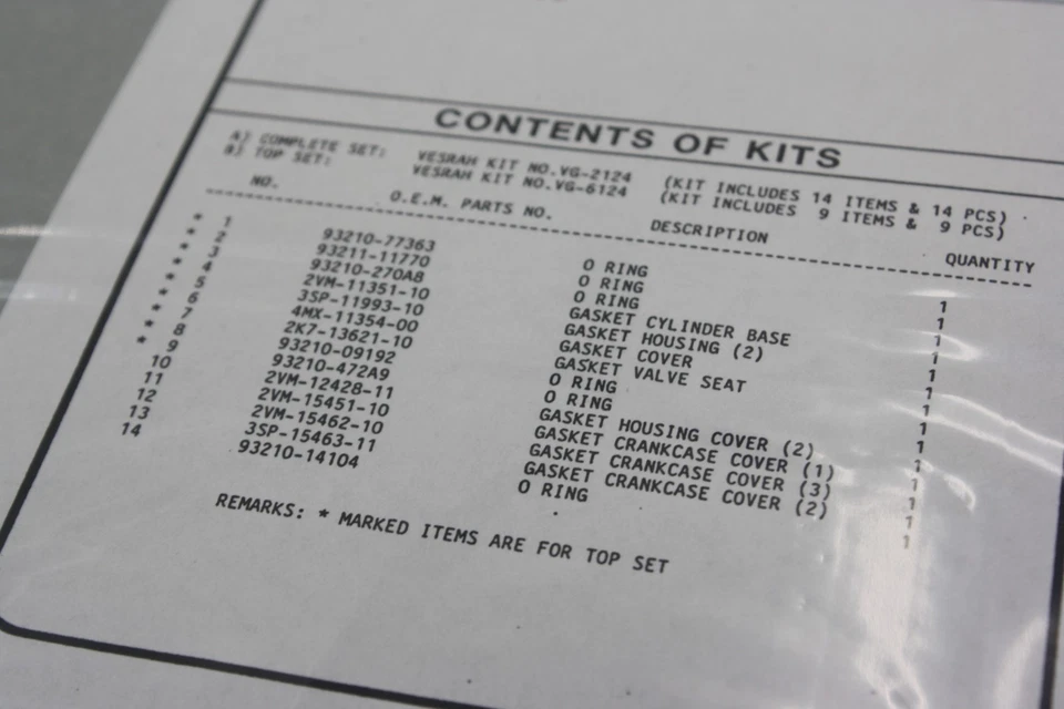 KIT JUEGO JUNTAS COMPLETO VESRAH PARA YAMAHA YZ250 G1 1995 HECHO EN JAPÓN Foto 4 de 4