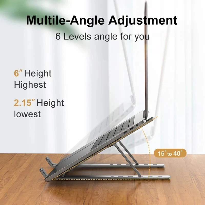 Aluminum Foldable Laptop Stand Adjustable Portable Notebook Holder 10-17 in - Image 4 of 4