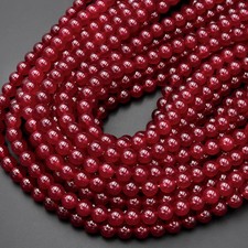 Vibrant Red Jade Smooth Round Beads 6mm 16" Gemstone Jewelry Making Strand