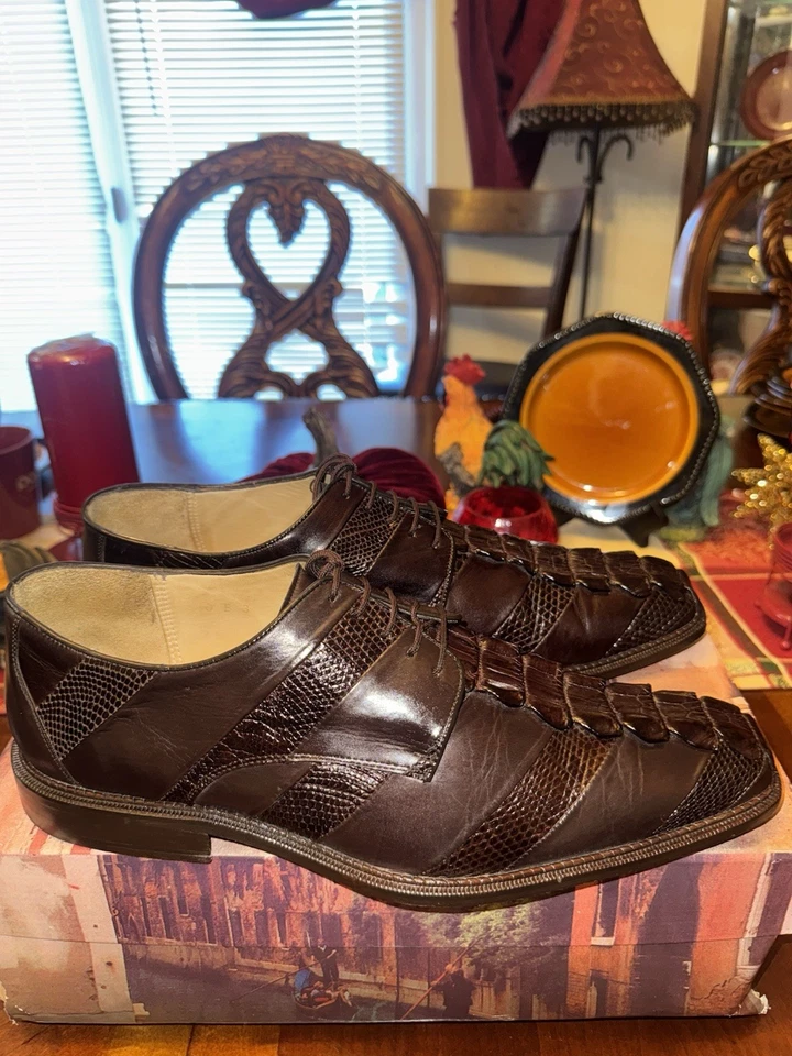 Belvedere Men's Dress Shoes, Nile Crocodile/Lizard/ Calf Leather Brown, Size 10 - Image 2 of 4