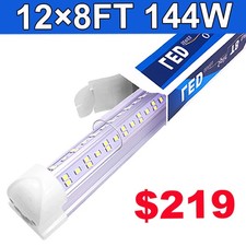 12 Pack 8FT Linkable Led Shop Light Garage Ceiling Fixture T8 Integrated 144W