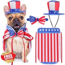 JaGely 3pc 4th July Dog Outfit M Top Hat Flag Bow Tie Cape Patriotic