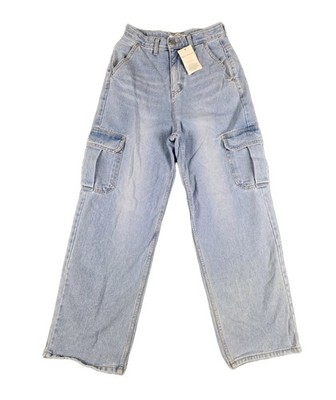 The Frankie Shop Kai High-Rise Wide-Leg Cargo Jeans Light Wash Womens Sz Small