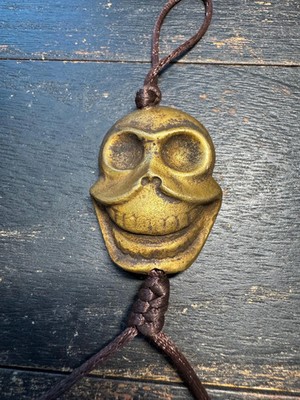 Vintage Tibetan Brass Citipati Skull Amulet Pendant, Cemetery Guardian Talisman