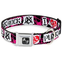 Dog Collar Bone I Heart Punk Rock W/Safety Pins Black/Fuchsia/White (Us Import)