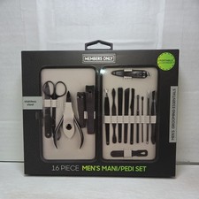 16 Piece All Essentials Manicure Pedicure Set Travel Case Stainless Steel Men.