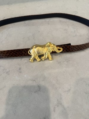 Vintage Gold Elephant Buckle Belt With Brown Belt Rare Find  display picture 3