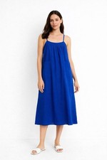 Madewell Blue Linen Blend Cami Midi Dress XXS Pockets Summer Casual
