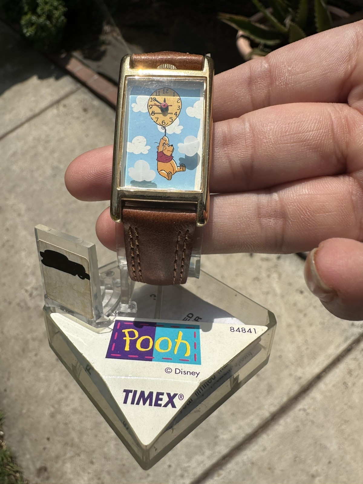 Timex Disney Winnie The Pooh Flying Balloon Watch Rectangle Leather Band Vintage