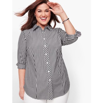 Talbots Perfect Shirt Non Iron Gingham Button Up Shirt 20W Black White Cotton