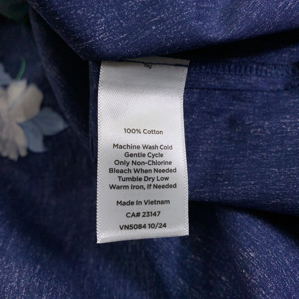 Talbots Womens 16 Blue Cotton Floral Crew Neck Modern Poplin A-Line Dress NWT - Image 3 of 4