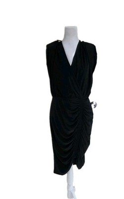 New Express Women Black Sleeveless Ruched Side Surplice Dress Sz M