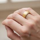 8mm Yellow Gold Tungsten Band hammered Center Stepped Edge Mens Ring — photo 7