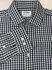 TM Lewin Mens Dress Shirt 16 33 Plaid 100 Cotton Collared Slim Fit