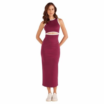 NWT MinkPink Stacy Contrast Midi Dress in Plum and White Size Small