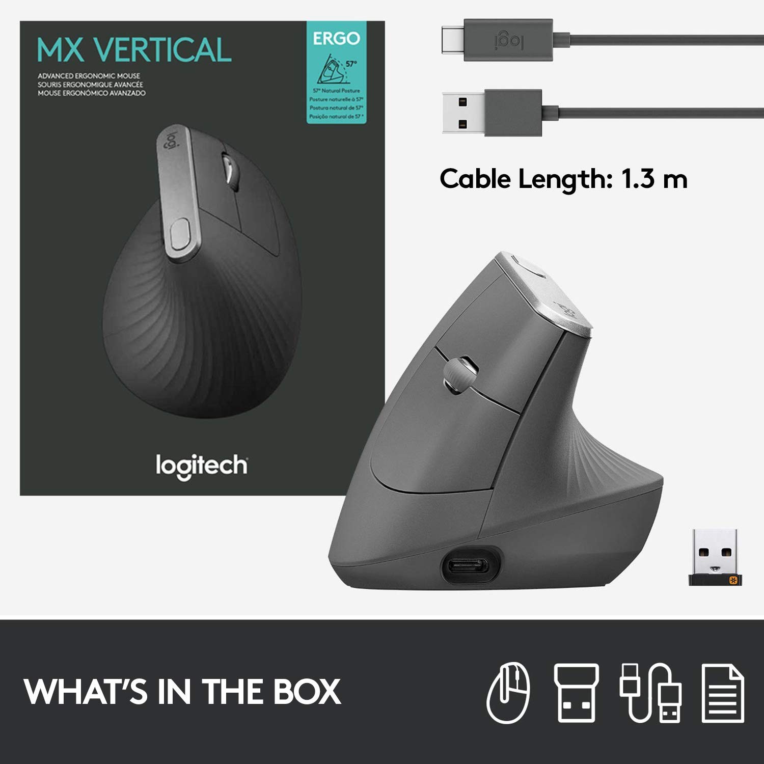 Mouse inalámbrico ergonómico Logitech MX Vertical gris, imagen 9